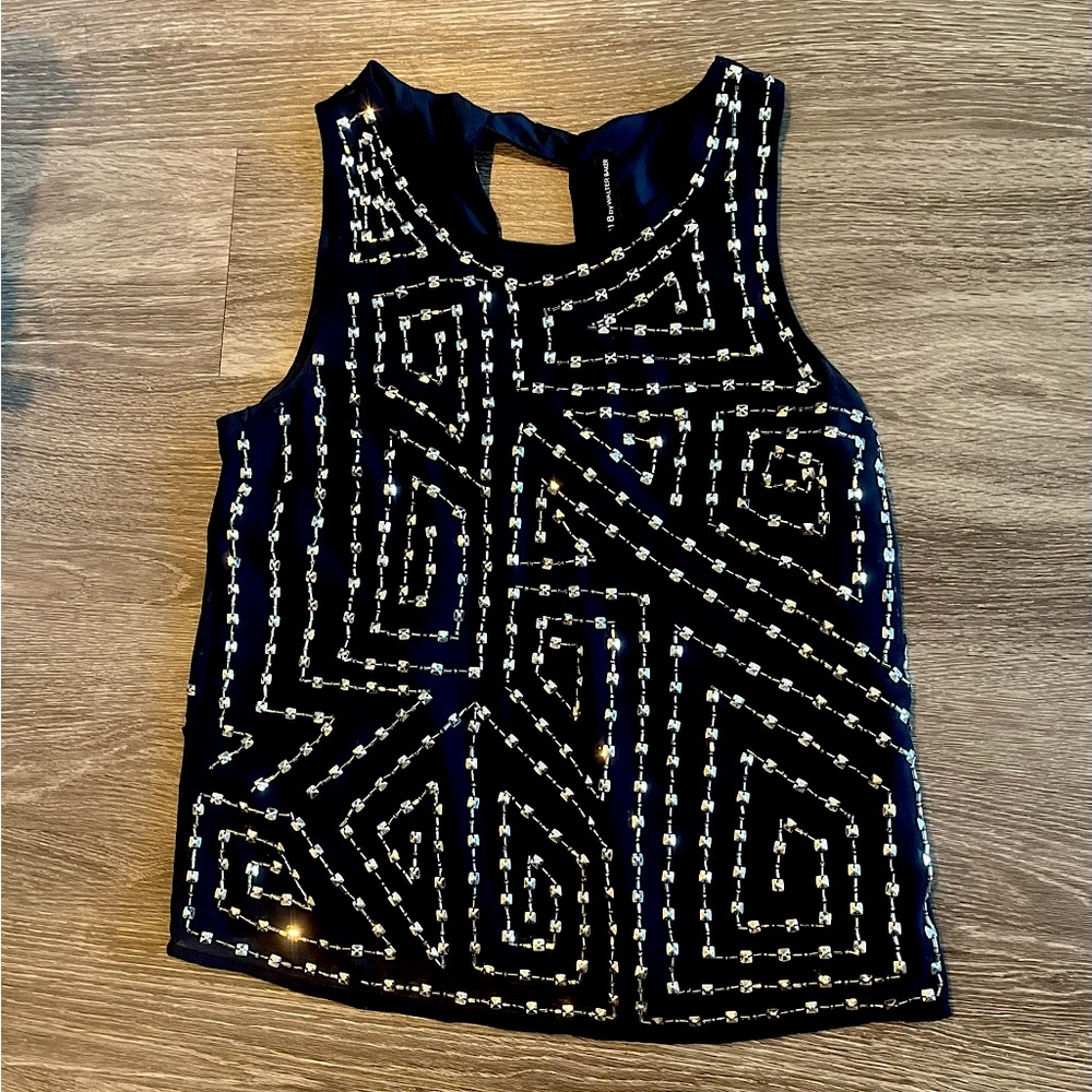 W118 by Walter Baker Navy Sequined Backless Blouse